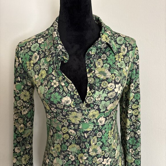 Zara Printed Flowing Green Floral Dress - Picture 3 of 5